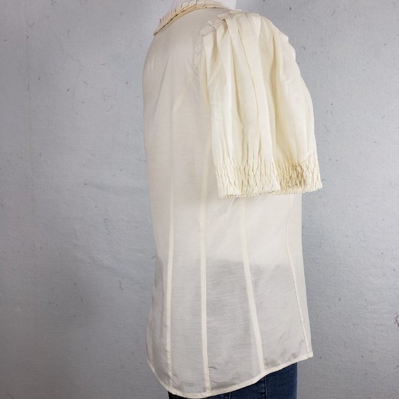 Halogen Silk Cotton Cream Pleated Blouse, Small - Picture 8 of 11